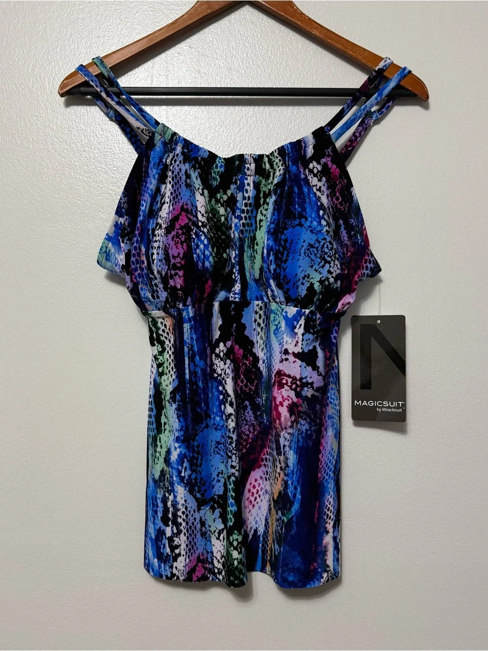 Magicsuit By Miraclesuit Tankini Swimsuit Top Women’s 10 Snake-Print Ruffle NWT